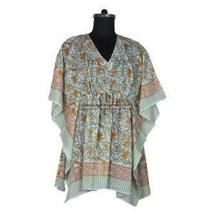 Vestido Corto Kaftan Elegante de Algodón para Mujer, Ropa de Alta Calidad, Bonito Vestido Corto Kaftan, Los Mejores Vestidos con Estampado a Mano - Product Image 4
