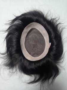 Taz <b>Men</b> Indian Remy Human Hair Toupee Natural Wave Water Wave Pre-Looped Mono Base <b>Wig</b> Cap Black - Product Image 4
