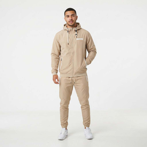 Ensemble de survêtement coupe-vent pour homme avec veste à capuche zippée légère en nylon et pantalon de jogging imperméable – Idéal pour le camping - Product Image 1