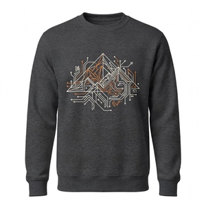 Dark Grey Heavyweight Crew neck Circuit <b>Board</b> Graphic <b>Mountain</b> Print Street wear Fashion Pullover Winter Fleece - Product Image 1