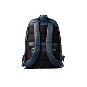 Modern Unisex Genuine Leather Tactical Sports <b>Backpack</b> Solid Navy Blue Zipper Closure Front Pocket Adjustable <b>Strap</b> Durable - Product Image 2