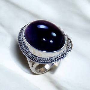 Anillos de Plata de Ley 925 con Gema de Amatista Cabujón de Forma Ovalada, Precio al por Mayor, Joyería de Plata - Product Image 1