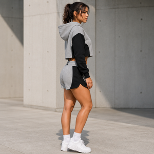 Women's Cropped Hoodie Shorts Set Cotton <b>Blend</b> Tracksuit Wholesale Private Label Lounge Wear - Product Image 3