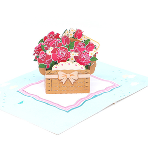3D Pop up Basket of Roses Greeting <b>Cards</b> / Folk Art Easter Souvenir / Handmade Paper with Gold Stamping and High Quality - Product Image 3