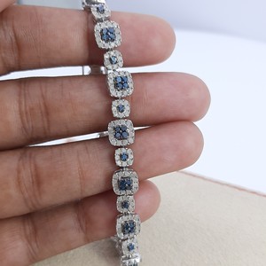 3.63 Cttw Blue & White Natural Diamond Tennis Bracelet 925 Sterling Silver 6.5 Inch, Round Cut Prong <b>Set</b> Wide Bracelet for Women - Product Image 2