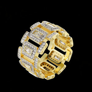 Anillo de cóctel de lujo de oro amarillo macizo de 18 quilates con piedra natural de corte brillante, diseño geométrico y engaste de puntas, joyería unisex para fiestas. - Product Image 1