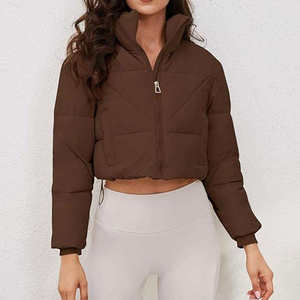 Veste matelassée unisexe marron foncé, col montant, fermeture éclair, coupe-vent, style décontracté, rembourrage en polyester, vêtement d'hiver, longueur courte - Product Image 2