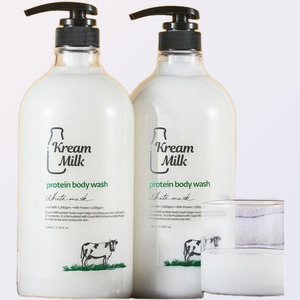 strong body wash <b>Cream</b> Milk Protein Body Wash White Musk Scent 1.1L 2 Pieces <b>Shower</b> Gels Made in Korea - Product Image 1