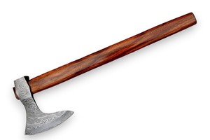 Custom Forged Damascus Steel Ragnar Style <b>Axe</b> with Wood <b>Handle</b> Leather Sheath Custom OEM Woodworking Hatchet - Product Image 1