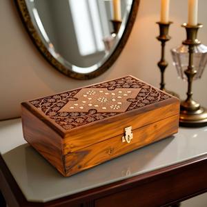 Boîte de rangement à bijoux en bois de style vintage la plus vendue avec tiroir et support pour bagues, idéale pour la coiffeuse à domicile - En promotion - Product Image 1