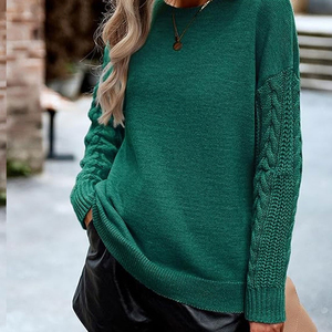 Women's Green Knitted Long Sleeve O-Neck <b>Cardigan</b> <b>Sweater</b> Casual Autumn Wear Full Sleeve Solid Color Anti-Pilling Design - Product Image 5