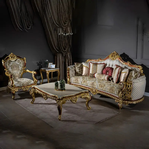 ชุดโซฟาห้องนั่งเล่นดีไซน์ฝรั่งเศสทรงสี่เหลี่ยม ทำจากไม้มะฮอกกานีเนื้อแข็ง แกะสลักด้วยมือ หุ้มเบาะอย่างหรูหรา เฟอร์นิเจอร์คุณภาพสูง ผลิตในอินโดนีเซีย - Product Image 1