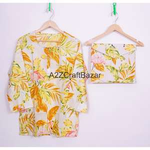 ชุดนอนผ้าฝ้ายพิมพ์ลายดอกไม้สำหรับผู้หญิง ทำด้วยมือ 100% เอวยางยืดนุ่ม แขนยาว เหมาะเป็นของขวัญเพื่อนเจ้าสาว - Product Image 2