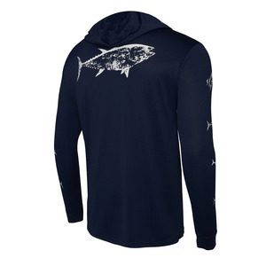 Sudadera con Capucha de Pesca para Hombre, Manga Larga, Color Azul Marino, Protección Solar UPF 50 Anti-UV, Camisa de Poliéster con Estampado de Peces - Product Image 2