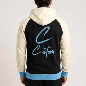 Sweat à capuche bicolore personnalisé pour hommes et femmes |   Sweat à capuche noir et jaune à manches raglan |   Sweat-shirt à capuche en molleton streetwear - Product Image 4
