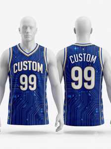 Maillot de basketball personnalisé bleu et blanc pour homme, sans manches, respirant, uniforme sportif, vêtements d'équipe sublimés, vente en gros - Product Image 1