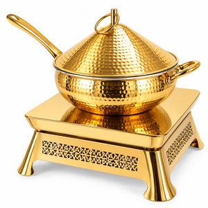 Kavoreza Royal Design Plat de service en acier inoxydable martelé doré, support de buffet orné, finition miroir, durable et éco-responsable - Product Image 1