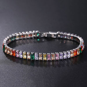 High Quality Fashion Multi-Color Lab Diamond Bridal Jewelry Square Cut Gold Plated Fancy Color Stones Tennis <b>Bracelet</b> - Product Image 4