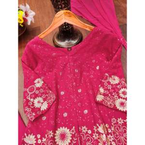 Conjunto de Traje de Mujer de Georgette Bordado de Diseñador con Pantalones Plazzo y Dupatta - Product Image 5