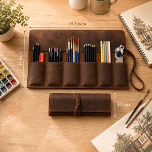 Estuche de Cuero Genuino para Pinceles de Artista, Organizador de Herramientas de Pintura de Acuarela, Estuche de Accesorios para Artista Hecho a Mano, Venta al por Mayor del Fabricante - Product Image 3