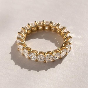 Women's Yellow Gold Asscher Cut Moissanite Eternity Band <b>Ring</b> Prong Setting Classic Geometric Wedding <b>Ring</b> - Product Image 2