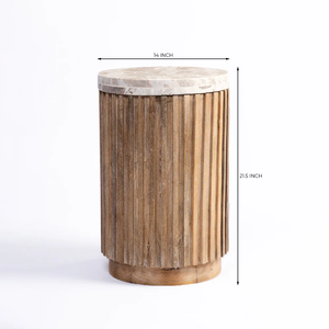 <b>Solid</b> <b>Wood</b> End <b>Table</b>, Handmade Rustic Accent <b>Table</b> for Bedroom and Living Room With Marble <b>Top</b> - Product Image 3