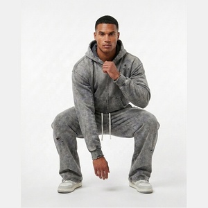 Conjunto de Sudadera con Capucha y Pantalones de Chándal para Hombre, con Logotipo Personalizado, Estilo Vintage, Lavado Ácido, Transpirable, de Forro Polar Grueso, con Cremallera, Venta al por Mayor - Product Image 5
