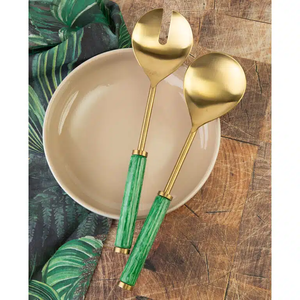 Juego de Servidores de Ensalada de Acero Inoxidable de Alta Calidad, Chapados en Oro, con Mango de Resina Color Durazno, para Uso en Mesas de Restaurante, en Oferta - Product Image 6