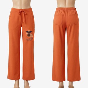 Pantalon de travail médical unisexe 180 GSM en tissu doux polycoton orange, coupe droite, taille élastique, logo thermocollé, poche à empiècement. - Product Image 1