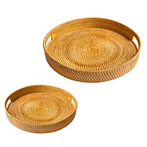 Round Wicker RATTAN <b>BASKET</b> / <b>TRAY</b> Rattan <b>Tray</b> Handmade Decorative Storage <b>Tray</b> for Kitchen and Bathroom - Product Image 1
