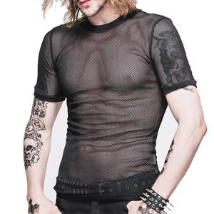 T-shirt Homme Slim Fit Noir Transparent à Manches Courtes Col Rond en Maille Respirante - Product Image 1