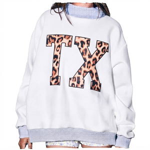 เสื้อสเวตเชิ้ตผู้หญิงไซส์ใหญ่ สีส้ม ลายเสือดาว พิมพ์ตัวอักษร TX คอกลม แขนยาว ผ้าถัก 100% ผ้าฝ้าย สำหรับใส่ในฤดูใบไม้ร่วง - Product Image 5