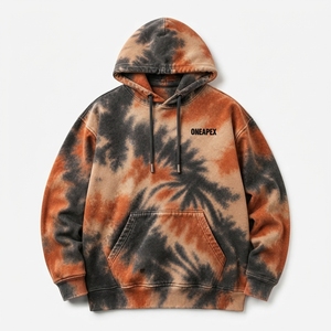 Custom <b>Orange</b> Black Tie Dye Hoodie <b>Men's</b> Pullover <b>Sweatshirt</b> Streetwear Hooded <b>Sweatshirt</b> With Logo - Product Image 1