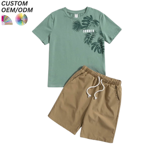 Conjunto de Ropa para Niños de 2 Piezas de Alta Calidad, 100% Algodón, Camiseta con Estampado Animal y Pantalones Cortos, Soporte OEM ODM para Venta al Por Mayor, Todas las Temporadas - Product Image 1