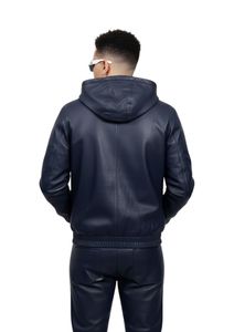 Sweat-shirt à capuche bleu marine pour homme, ensemble décontracté avec fermeture éclair intégrale et pantalon de jogging ajusté - Product Image 4