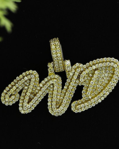 Colgante de Diamante Moissanita para Hombre, Estilo Rapero, Dos Tonos, Personalizado con Nombre, Plata 925, Pasa el Test de Diamantes - Product Image 1