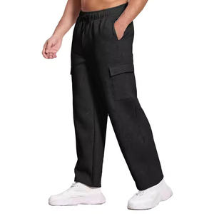 Pantalon de jogging en molleton anti-plis pour homme avec logo personnalisé, multi-poches, fermeture éclair, décontracté, en coton, taille mi-haute élastique - Product Image 3