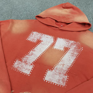 Custom High Quality Letter Screen Print Embroidery Patch Acid Wash Paint <b>Spray</b> Distress Patch Boxy Fit Hoodie for Men - Product Image 3