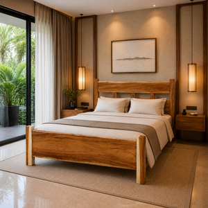 Elegant Solid Suar Wood Modern Wholesale Horizon Suar Wood Bedframe <b>Platform</b> <b>Bed</b> with Slatted <b>Base</b> for Hotel & Resort Guest Room - Product Image 5