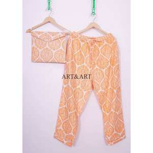 Pijamas Elegantes de Lujo para Mujer, Hechas a Mano en India con Estampado a Bloque, 100% Algodón Puro de Primera Calidad, Conjunto de Primavera y Verano - Product Image 4