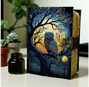 New Era Handmade Thread Sewing Imitation Leather Owl Moon Tree Diary Hardcover <b>Notebook</b> UV Printing Gift 100 Sheets for - Product Image 2