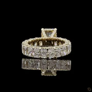 Radiant Cut Diamond Engagement Ring in White Gold with Emerald Cut Side Stones Luxury Three <b>Stone</b> Bridal Ring for Elegent Women - Product Image 3
