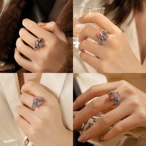 XH Vintage Bagues ouvertes ajustables à quatre griffes en quartz brut et cristaux mélangés, bijoux fantaisie pour femmes, vente en gros - Product Image 6