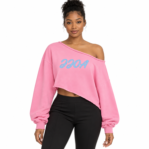 Wholesale Greek Jack And Jill Of America Inc. <b>Clothing</b> <b>Women</b>’s Embroidered Asymmetrical Off Shoulder Crop Sweatshirt Top - Product Image 1