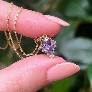 จี้สร้อยคอทรงหยดน้ำมรกตแบบวินเทจประดับอะเมทิสต์ครึ่งวงกลม เงินแท้ 925 ชุบทอง 14K เครื่องประดับประจำเดือนเกิด - Product Image 4