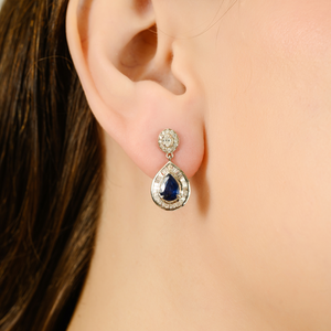 14K Gold Pear Sapphire and Diamond Cluster Drop Earrings - Product Image 1