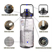 Bouteille d'eau en plastique avec couvercle, bouteille vide réutilisable pour les voyages, la salle de sport et le bureau 2000 ml