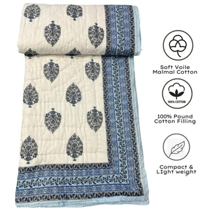 Couette en coton indien de Jaipur faite à la main, réversible, pour lit simple, style bohème, imprimé à la main, écologique, hypoallergénique - Product Image 4
