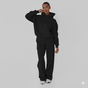 Ensemble deux pièces personnalisé pour femmes, ensemble décontracté surdimensionné à manches longues, pantalon de survêtement pour l'hiver, service OEM - Product Image 1