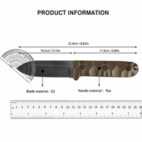 Pisau Berburu & Kemah DIY OEM Baja D2 Gagang Serat Linen Perlengkapan Survival Outdoor Ketebalan Bilah 2.8mm Panjang 22.4cm Buatan Tangan